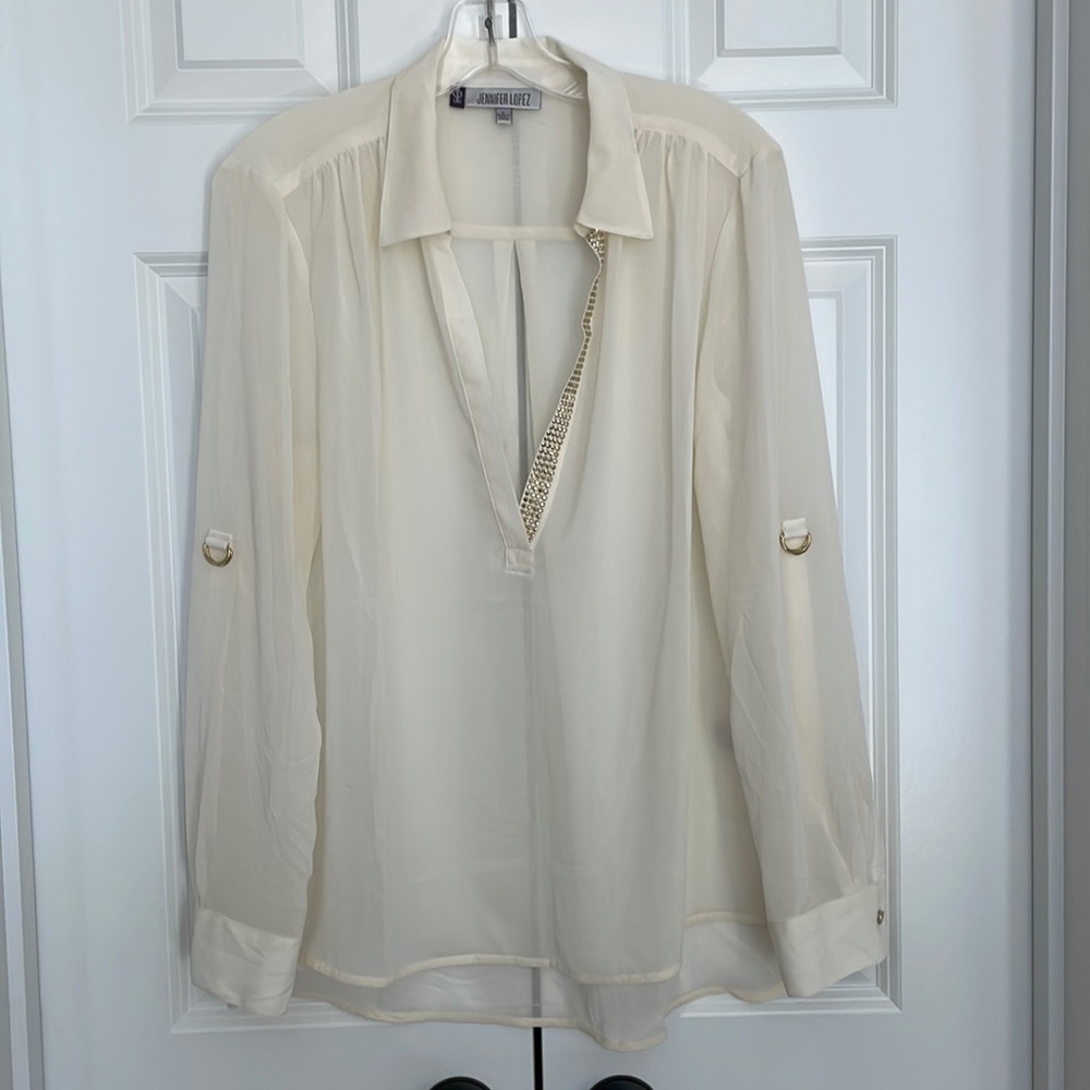 Jennifer Lopez collared shirt with embellishments. Size L